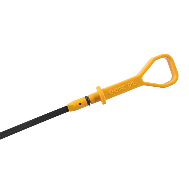 Engine oil dipstick with yellow handle and black shaft labeled "ENGINE OIL"