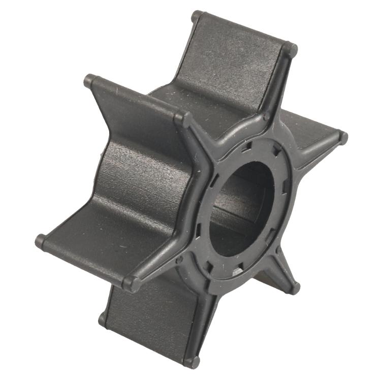 Dark gray water pump impeller with curved blades and circular hub