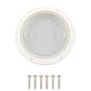 Round marine deck cover with clear lens disc, white rim, and screw set