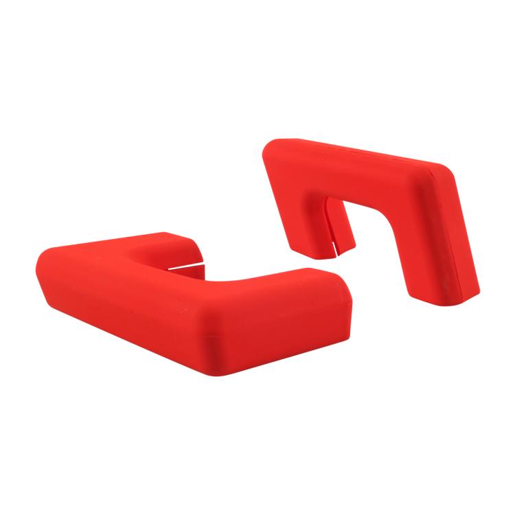 Red trailer hitch cover for Tesla Cybertruck, angled profile with open sections