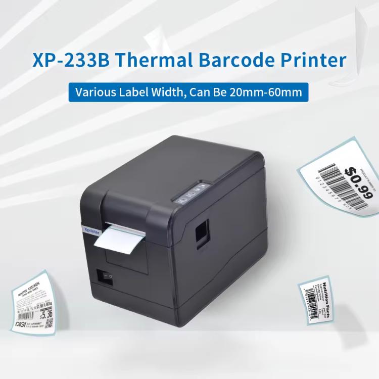 Xprinter XP-233B USB Thermal Barcode Printer For Adhesive Labels, 20-58mm Width, EU Plug, US Plug