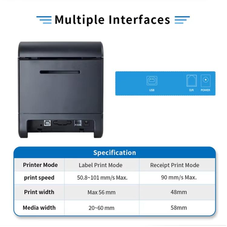 Xprinter XP-233B USB Thermal Barcode Printer For Adhesive Labels, 20-58mm Width, EU Plug, US Plug