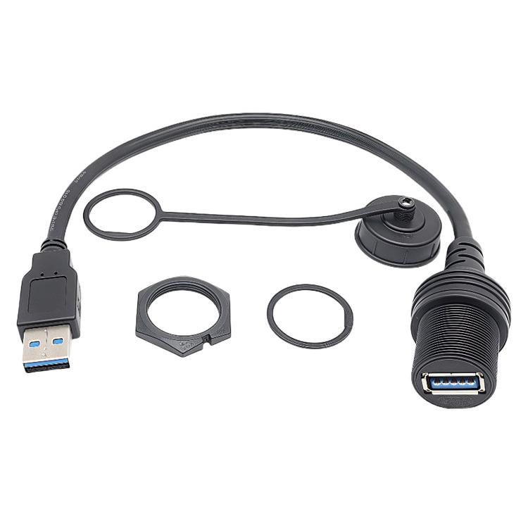 1m USB male-to-female extension cable with blue USB ports and loop mount