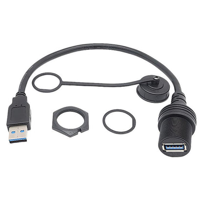 1m USB male-to-female extension cable with blue USB ports and loop mount