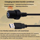 USB male-to-female extension cable with blue USB ports and rugged threaded housing