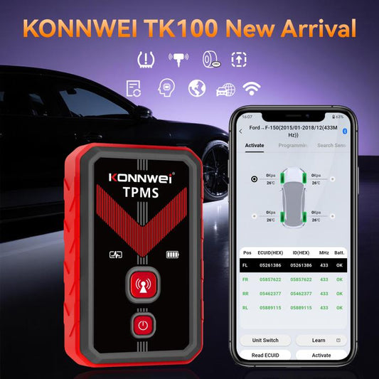 KONNWEI Tire Pressure Monitoring System Connector Supports Bluetooth Version 5.2, TK100