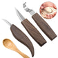 Wood carving knife set of 3 with curved scooping blades and dark wood handles