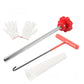 Tire valve stem tool set with red T-handle, straight rod, white seal, and gloves