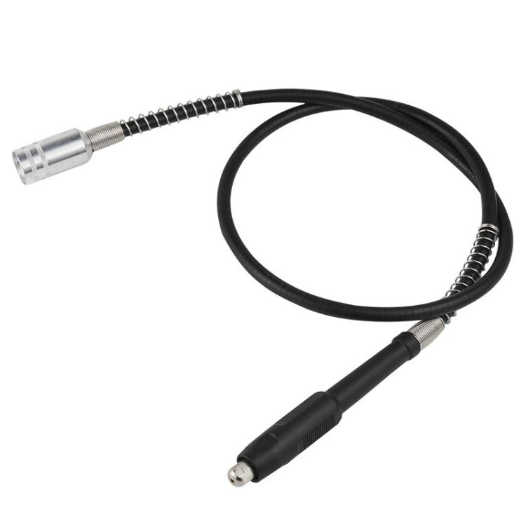 Black flex shaft extension cable with silver coupler and coiled strain relief segments