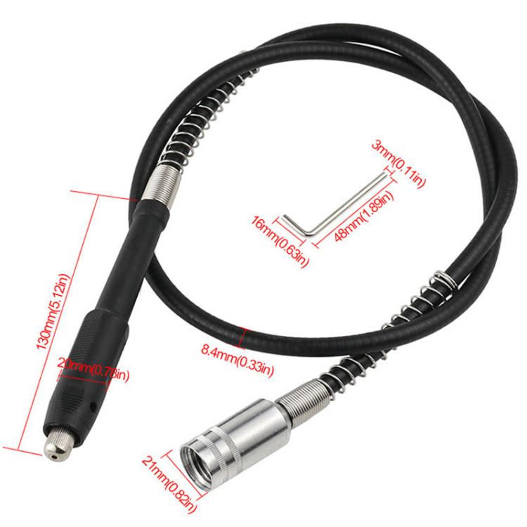 Black flex shaft extension cable with silver coupler and visible length measurement markings