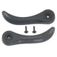 Car seat adjustment handle pair with screws; dark gray curved levers with mounting holes.