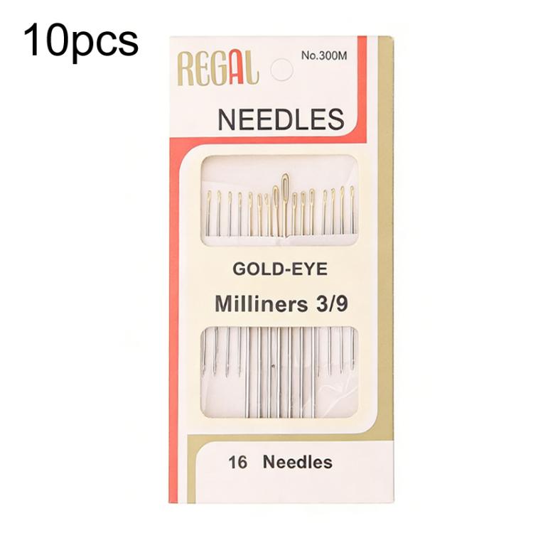 Gold-eye milliners hand sewing needles, size 3/9, 10pcs in retail pack