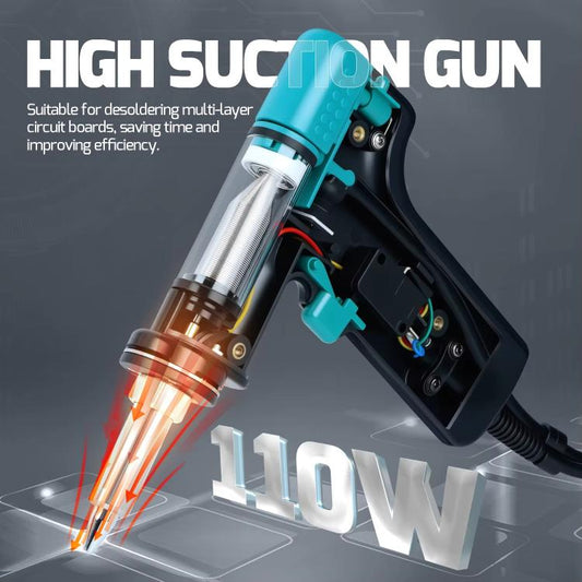 High-suction desoldering gun with teal top and metal nozzle