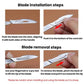 Blade installation and removal steps for a card-slot utility blade tool