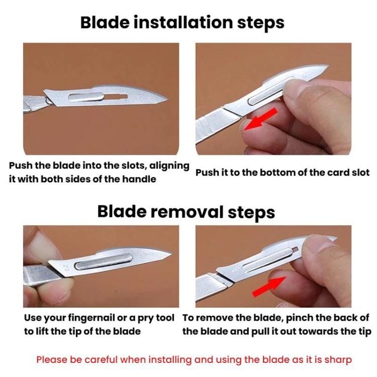 Blade installation and removal steps for a card-slot utility blade tool