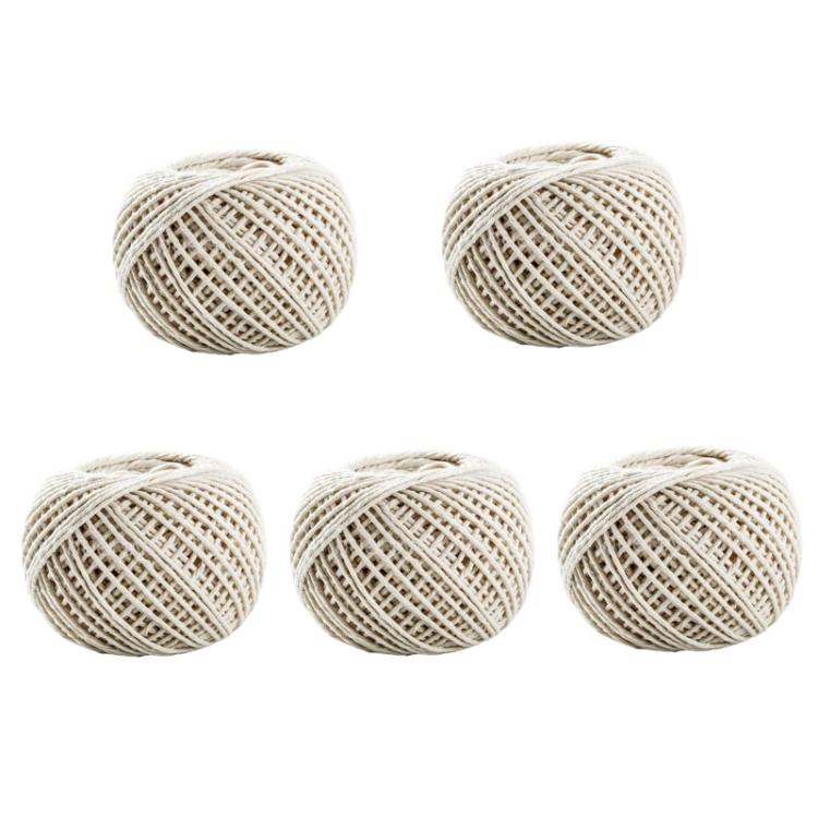 Cotton rope packaging thread set, beige and white braided spools (5 count)