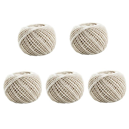 Cotton rope packaging thread set, beige and white braided spools (5 count)