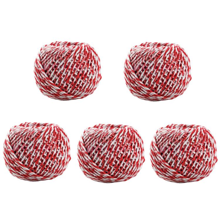 Cotton rope packaging thread set, red and white braided spools (5 count)