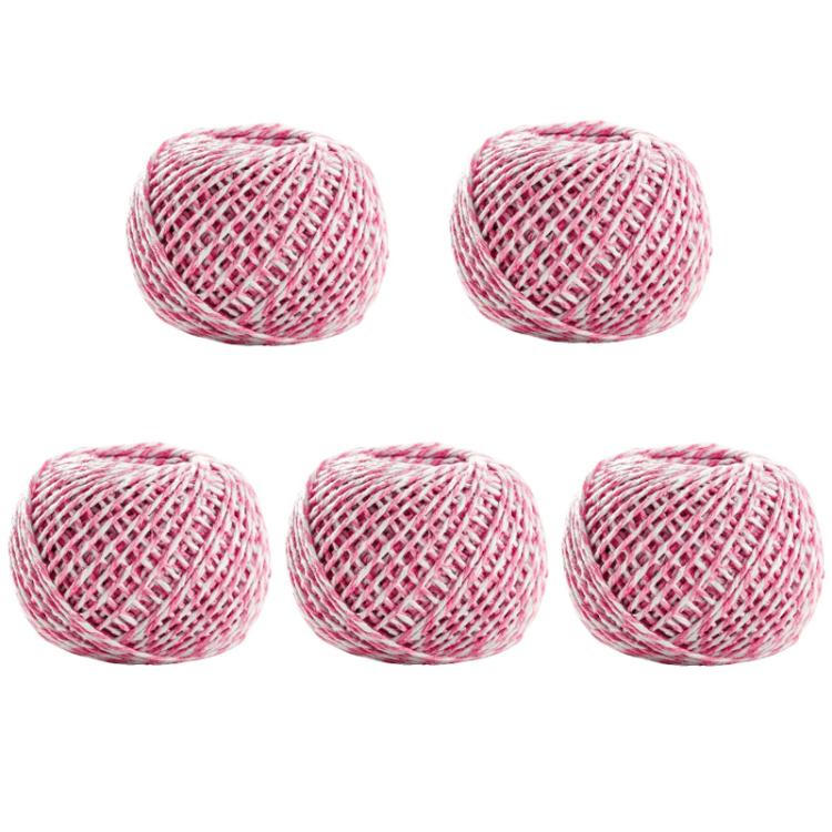 Cotton rope packaging thread set, pink and white braided spools (5 count)