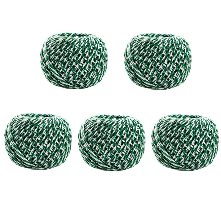 Cotton rope packaging thread set, green and white braided spools (5 count)