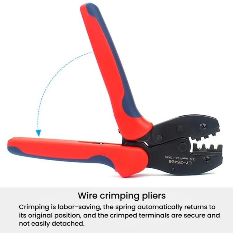 Red and blue wire crimping pliers with black crimping head