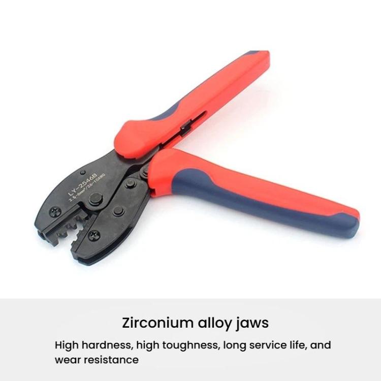 Orange and blue crimping pliers with black jaw face and tool frame