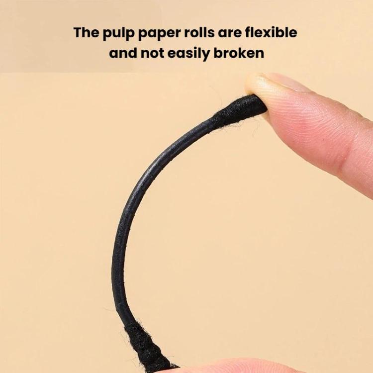 Close-up of a flexible black cotton swab tip held between fingers