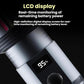 White and black flashlight handle with LCD display showing battery level percentage