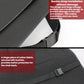 Black car seat back storage organizer with buckle straps and secure fabric backing