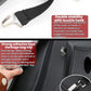 Black car seat back organizer with installation straps and snap hooks for stability