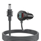Waterproof car charger with digital voltage display, black plug with coiled charging cable