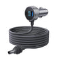 Waterproof car charger with digital voltage display, grey plug with coiled cable