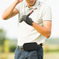 Black phone waist bag fanny pack worn across belt for hands-free movement