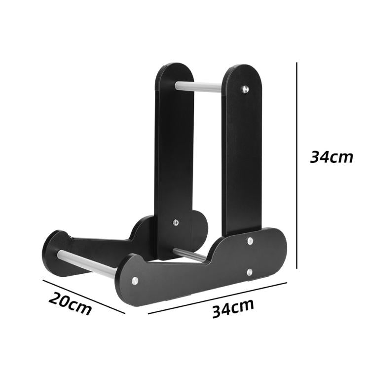 Black vertical guitar stand with base dimensions 20cm by 34cm