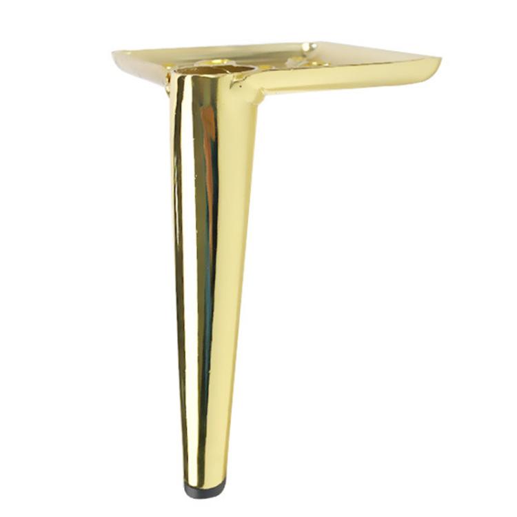Gold metal furniture leg with flat mounting plate and screw holes