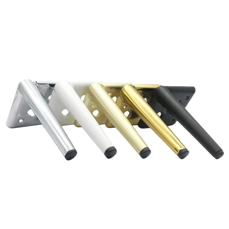 Metal furniture legs with silver, white, gold, and black finishes and brackets