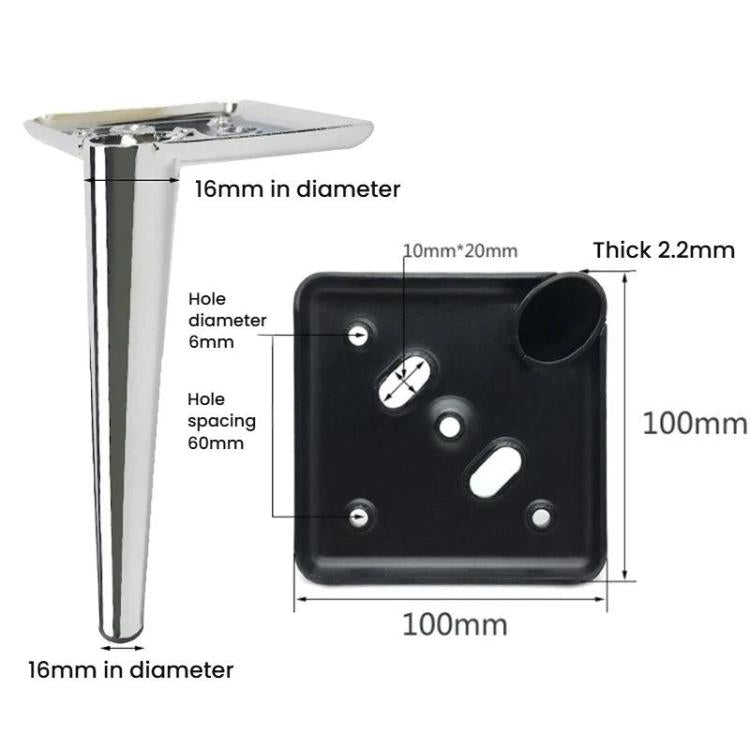 Metal leg mounting plate and tube, 100mm base with 16mm diameter