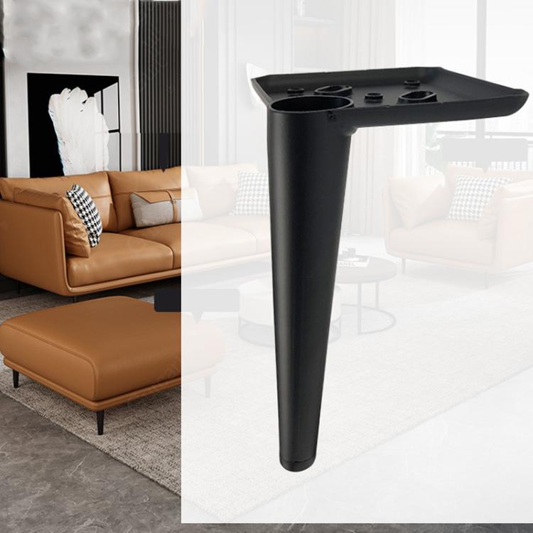 Black metal furniture leg with round tube and square mounting plate