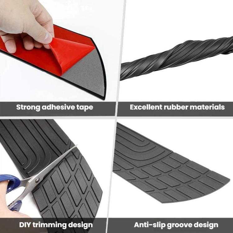 Self-adhesive black trunk bumper guard strip with textured rubber anti-slip grooves