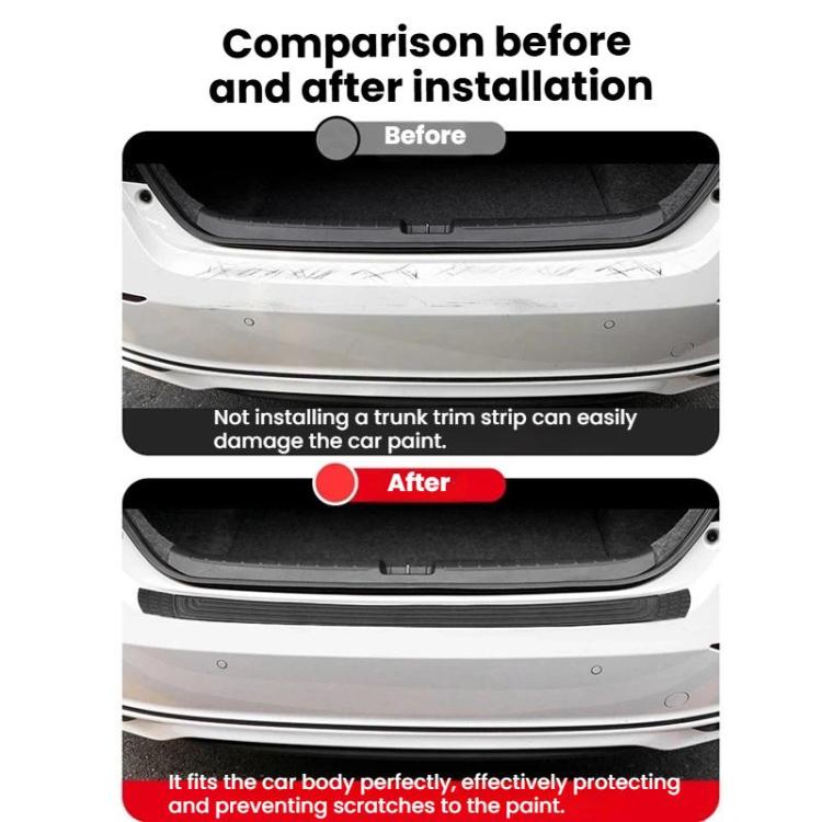 Car trunk bumper guard strip after installation, protecting paint along bumper edge
