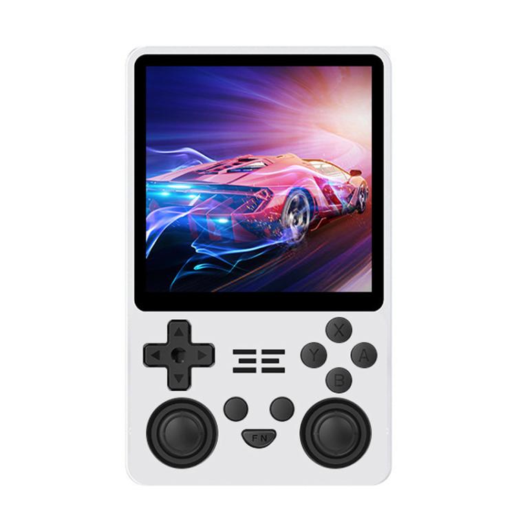 Handheld game console with 4-inch IPS screen, white body and dual thumbsticks
