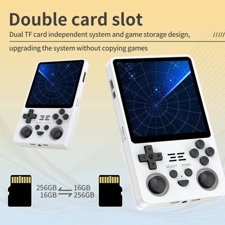 White handheld game console with dual TF card slots and game controls