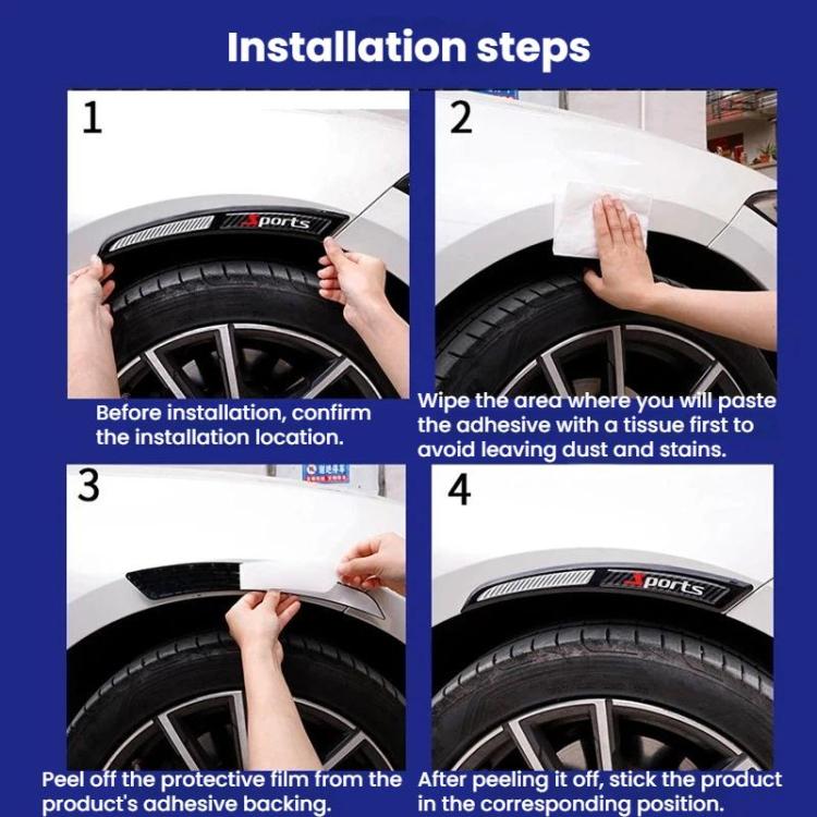 Wheel arch anti-scratch strip sticker installation steps showing placement along the wheel arch