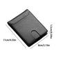 Carbon-fiber bi-fold card wallet with compact square design and ID window