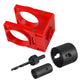 Red ball lock hole saw guide tool with black hole saw cutters and drill bit