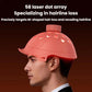 Red laser hair growth cap worn on a man's head with LED dot openings