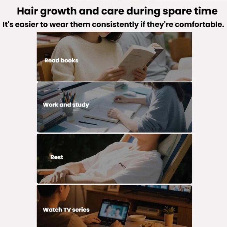 Hair growth device for at-home use, shown in a lifestyle scene with tablet