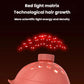 Red silicone laser hair growth cap with glowing LED dot array on top surface
