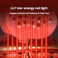 Red silicone hair growth cap with inner LED lights emitting upward