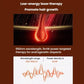 Red low-energy laser therapy graphic with glowing beam and wavelength waveform